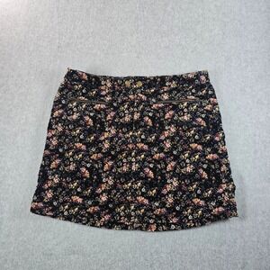 Mossimo Supply Co Floral Corduroy Mini Skirt Size 10 Zip Pockets Black Pink